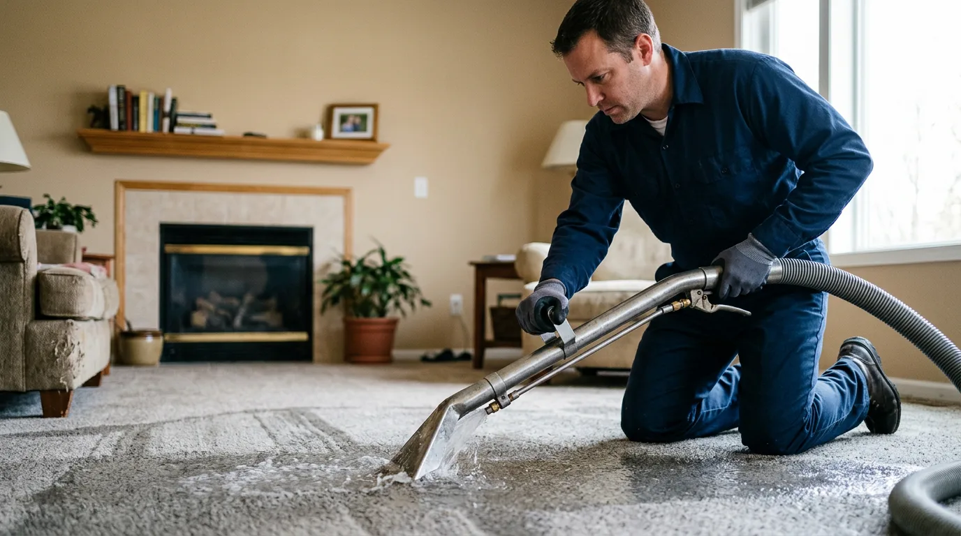 Water damage restoration technician working near Garnett, KS